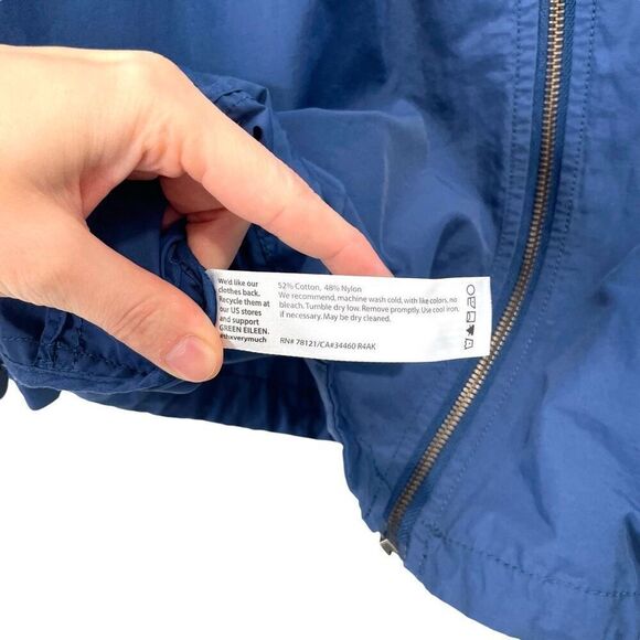 Eileen Fisher zip up Hooded Anorak Size L blue cotton nylon - Picture 8 of 8